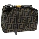 Bolsa cosmética FENDI Zucca Canvas Vanity Marrom Preto Auth 76814 - Fendi