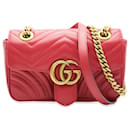 Gucci Red Leather Small GG Marmont Flap