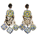 Gold-Tone & Multicolor Dolce & Gabbana Majolica Ceramic Clip-On Earrings