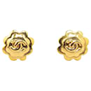 Gold Chanel Gold Plated CC Flower Clip On Earrings