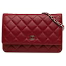 Red Chanel CC Lambskin Wallet on Chain Crossbody Bag