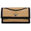 Tan Chanel Medium Quilted Lambskin Grosgrain Two Tone Flap Shoulder Bag