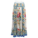 White & Multicolor Dolce & Gabbana Majolica Print Maxi Skirt Size IT 40