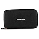 Black Balenciaga Calfskin Logo Everyday Continental Zip Around Wallet