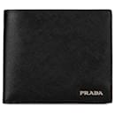 Portefeuille à deux volets Prada Saffiano noir