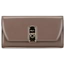 Brown Ferragamo Gancini Leather Long Wallet - Salvatore Ferragamo