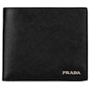 Prada Saffiano Leather Bifold Wallet Black Navy in Very Good Condition