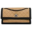 Chanel Brown Medium Quilted Lambskin Grosgrain Two Tone Flap