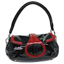 PRADA Bolsa de ombro em couro envernizado Preto Vermelho Auth 74391 - Prada