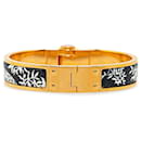 Black Hermès Wide Enamel Charniere Tendresse Feline Tattoo Hinged Bangle Costume Bracelet