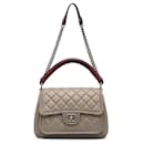 Gray Chanel Calfskin Prestige Flap Satchel