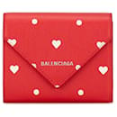 Portafoglio compatto Balenciaga in pelle rossa Papier Hearts