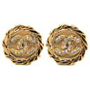 Gold Chanel Gold Plated CC Crystal Clip On Earrings