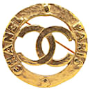 Gold Chanel Gold Plated CC Round Brooch