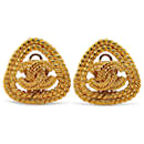 Gold Chanel Gold Plated CC Triangle Rope Clip On Earrings