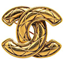 Gold Chanel Gold-Plated CC Quilted Brooch