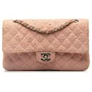 Bolsa de Ombro Chanel Classic Tweed Dupla Aba Média Rosa