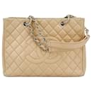 GST Quilted Caviar Leather Shopper Bag Beige - Chanel