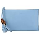 Gucci Blue Calfskin Bamboo Clutch