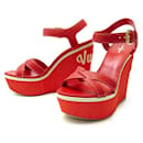 NEW LOUIS VUITTON WATERFALL WEDGE SHOES 38.5 LEATHER WEDGE SANDALS - Louis Vuitton