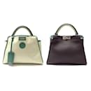 FENDI PEEKABOO DEFENDER MEDIUM HANDBAG 8BN307 IN ECRU CANVAS AND LEATHER - Fendi