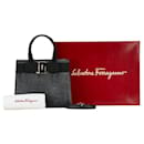 Salvatore Ferragamo Vara Ribbon Lizard Embossed Leather 2WAY Handbag in Very Good Condition