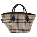 Burberrys Nova Check Blue Label Hand Bag Nylon Beige Auth bs14769 - Autre Marque