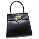 Salvatore Ferragamo Gancini Hand Bag Leather Black Auth 76730