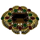 Vintage Gold-Tone & Multicolor Cabochon Brooch - Autre Marque