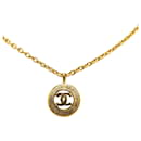 Gold Chanel Gold Plated CC Round Pendant Necklace