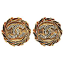 Gold Chanel Gold Plated CC Rhinestones Clip on Earrings