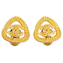 Gold Chanel Gold Plated CC Triangle Rope Clip On Earrings