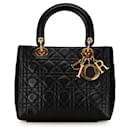 Bolso satchel Lady Dior Cannage mediano Dior de piel de cordero negro