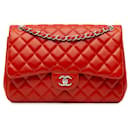 Borsa a spalla Chanel Jumbo Classic in pelle di agnello arancione con doppio flap