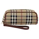 BURBERRY Nova Check Pouch PVC Leder Beige Auth 77206 - Burberry