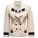 Vintage Cream & Black Chanel Boutique lined-Breasted Blazer Size US S - Autre Marque