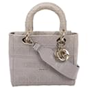 Christian Dior D-Lite Cannage Lienzo bordado mediano 2bolso way Gris