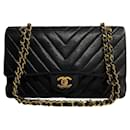 Chanel Medium Chevron Double Flap Bag Leather Shoulder Bag in Very Good Condition