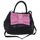 PRADA Ribbon Hand Bag Leather 2way Black Pink Auth 77209 - Prada