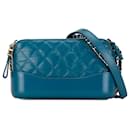 Blue Chanel Aged calf leather Gabrielle lined Zip Clutch with Chain Crossbody Bag