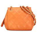 Orange Chanel CC Quilted Calfskin Chain Shoulder Bag