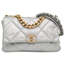 Silver Chanel Large Metallic Lambskin 19 Flap Satchel