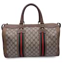 Vintage Monogram Canvas Leather Web Duffle Boston Bag - Gucci