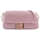 Fendi Pink Zucca Embossed Velvet Baguette Satchel