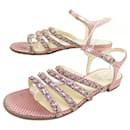 CHANEL SHOES SPARTAN CHAIN SANDALS 37.5 PINK LEATHER WEIGHTED SHOES - Chanel