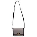 Burberry Mini TB Leather-Trimmed Shoulder Bag in Cream Canvas