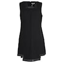 Fendi Robe sans manches bordée de cuir en laine noire