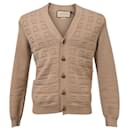 Gucci V-Neck GG Pattern Cardigan in Brown Wool