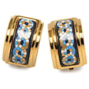 Hermes Enamel Patterned Clip-On Earrings Gold Blue in Very Good Condition - Hermès