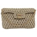 Salvatore Ferragamo Gancini Chain Hand Bag Canvas Gold Tone Auth yk12890A